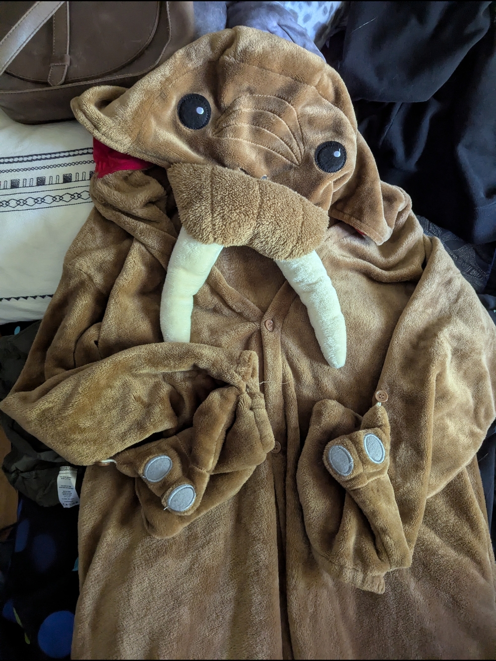 Walrus Plush Hooded Onesie Pajama - Brown